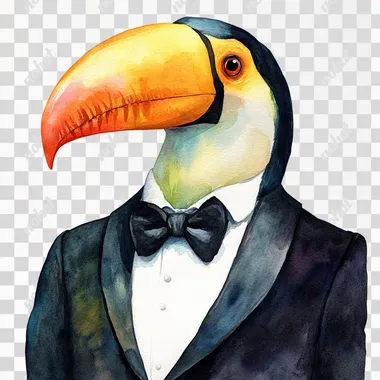 Tuxedo-Toting Toucan: Watercolor Clipart Delight