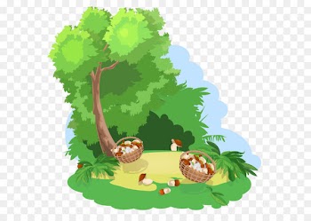Tweety Sylvester Wallpaper - Decoration with Tree and Baskets of Mushrooms PNG Image 