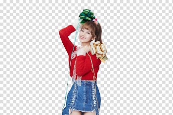 TWICE Heart Shaker , woman wearing red long-sleeved shirt holding gift bow transparent background PNG clipart
