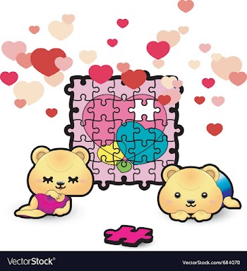 Two bears piecing heart puzzle vector image