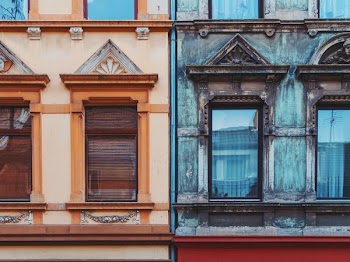 two blue and beige house wall paints photography