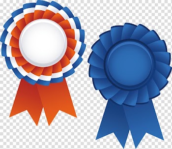 Two blue and orange ribbons, Trophy Medal Ribbon , Medal Cartoon transparent background PNG clipart