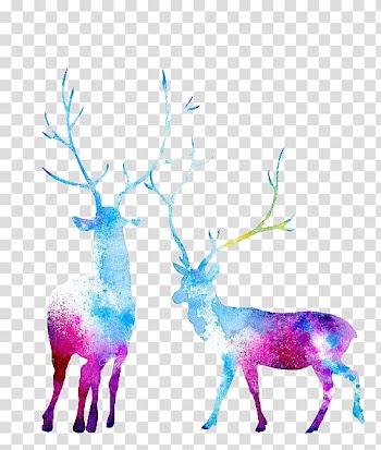 Two blue, pink, and purple deer , Reindeer Moose Watercolor painting, deer transparent background PNG clipart