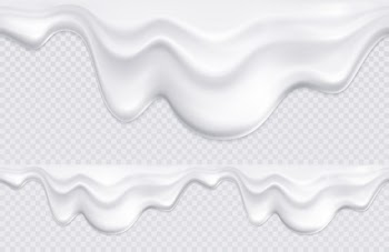 Two borders with pattern composed of white yogurt or ice cream drips on transparent  seamless Free Vector