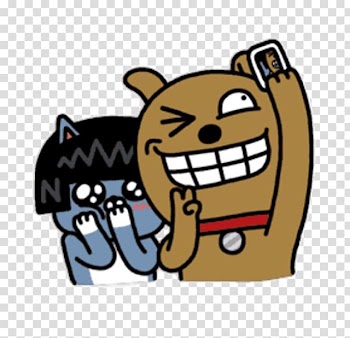 Two brown and blue dogs cartoon illustration, KakaoTalk Kakao Friends Daum LINE, emoticons transparent background PNG clipart