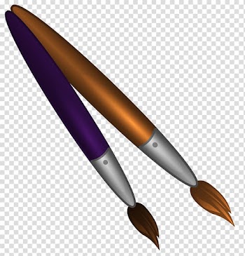 Two brown and blue paint brushes illustration, Paintbrush , School Paint Brushes transparent background PNG clipart