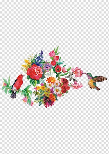 Two brown and red birds with flowers , Floral design Watercolor painting Drawing Illustration, Watercolor flowers transparent background PNG clipart