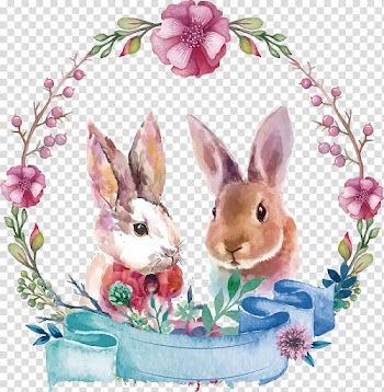 Two brown rabbit illustration, Watercolor painting Oil paint, hand-painted little rabbit posters transparent background PNG clipart