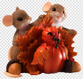 Two brown squirrels behind pumpkin with acorns figure transparent background PNG clipart