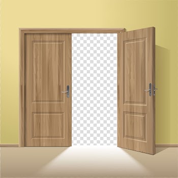 Two brown wooden door with yellow wall illustration, Window Door Wood frame, doors transparent background PNG clipart