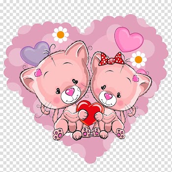 Two cat holding heart illustration, Cat Kitten Cuteness , Painted pink cat lovers transparent background PNG clipart