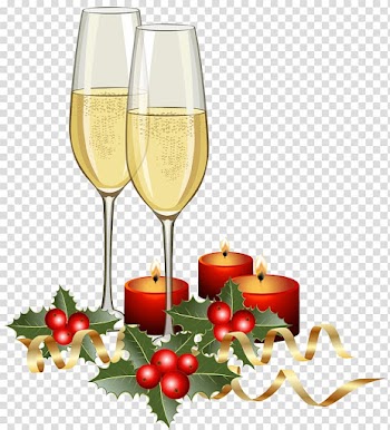 Two champagne glasses illustration, Champagne Christmas , Christmas Champagne and Candles transparent background PNG clipart