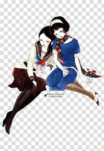 Two female anime character illustration transparent background PNG clipart