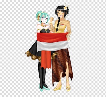 Two female anime characters holding red and white banner, Flag of Indonesia White Indonesian, merah putih transparent background PNG clipart
