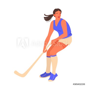 Two field hockey players fighting for a ball