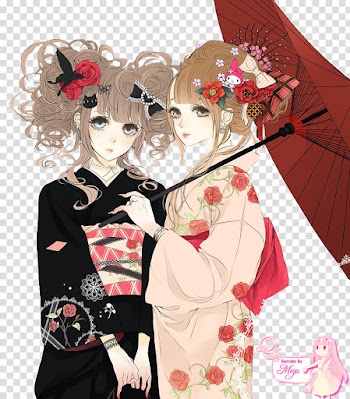 Two geisha anime illustration transparent background PNG clipart