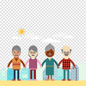 Two girls and two boys holding hands illustration, Old age International Day for Older Persons Aged Care Grandparent, happy elderly transparent background PNG clipart