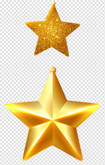 Two gold 5-pointed stars , Christmas ornament Christmas decoration Star of Bethlehem, Christmas Stars Ornaments transparent background PNG clipart