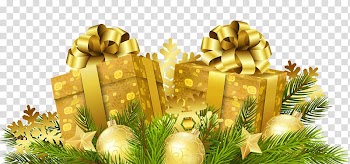 Two gold gift boxes, Santa Claus Christmas gift Christmas gift, Christmas Gifts Decoration transparent background PNG clipart