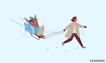Two happy active woman enjoying sledding together isolated on white