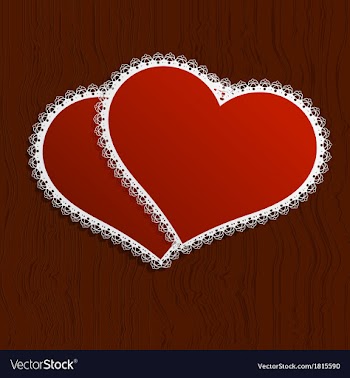 Two lacy red hearts on a wooden background vector image