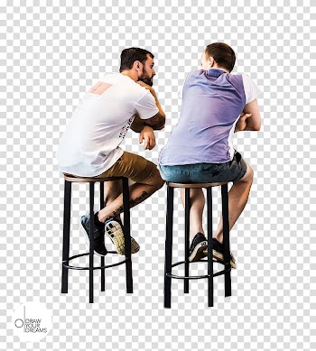 Two man sitting on bar stools, Architecture Adobe shop Elements montage Rendering, people table transparent background PNG clipart