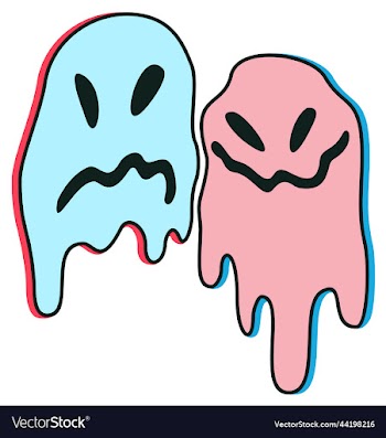 two melting faces blue and pink psychedelic