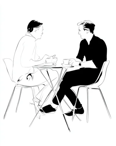 Two Men Sharing Coffee and Conversation Two Men Sharing Coffee and Conversation