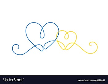 two monoline hearts in blue and yellow