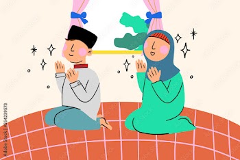 Two muslim people pray together