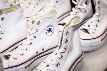 Two Pairs of White-and-red Converse All-star Shoes
