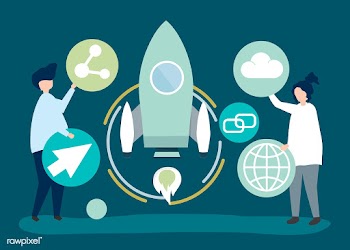 Two people holding startup technology icons i.. | Free stock vector - 455148
