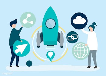 Two people holding startup technology icons i.. | Free stock vector - 455156