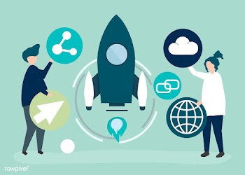 Two people holding startup technology icons i.. | Free stock vector - 455158