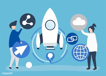 Two people holding startup technology icons i.. | Free stock vector - 455161