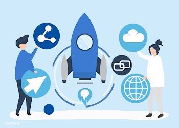 Two people holding startup technology icons i.. | Free stock vector - 455168