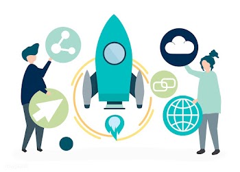 Two people holding startup technology icons i.. | Free stock vector - 455173