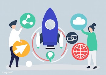 Two people holding startup technology icons i.. | Free stock vector - 455186
