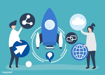 Two people holding startup technology icons i.. | Free stock vector - 455191