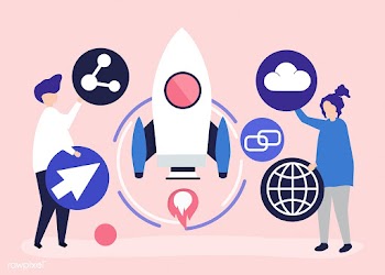 Two people holding startup technology icons i.. | Free stock vector - 455194