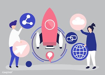 Two people holding startup technology icons i.. | Free stock vector - 455205