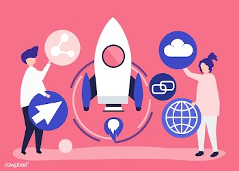 Two people holding startup technology icons i.. | Free stock vector - 455211