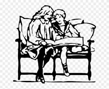 Two, People, Kid, Silhouette, Faces, Kids - Mother And Son Reading Drawing