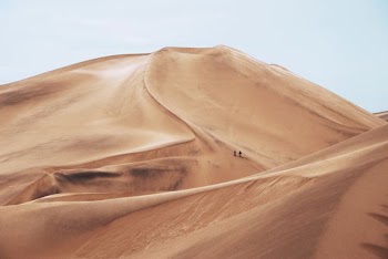 two people standing in desert field during daytime