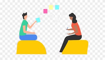 Two People Using Brightly Colored Pieces Of Paper To - Two People Brainstorming