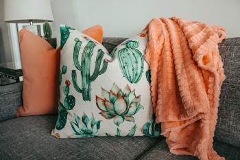 Two Pillows on Gray Couch