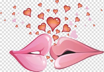 Two pink lips kissing and red hearts, Valentine's Day International Kissing Day Love Gift , Lips and Hearts transparent background PNG clipart