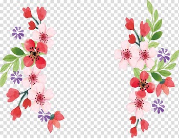 Two pink-red-and-green flowers illustration, Flower Watercolor painting, Pink Small Floral Border transparent background PNG clipart