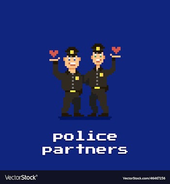 two police officers hugging and holding hearts