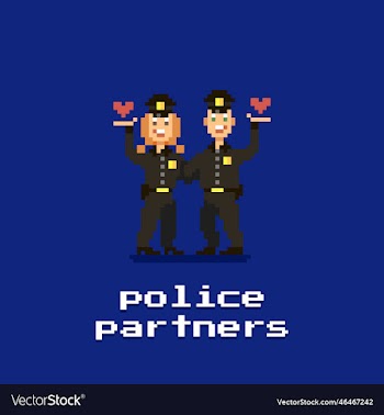 two police officers of different genders embracing